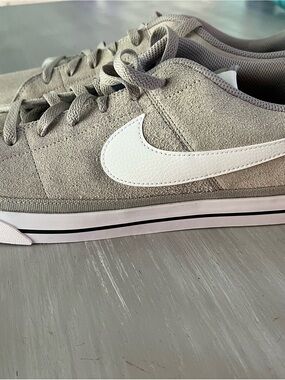 Nike Court Men’s Suede Low-Top Sneakers in Light Gray with White Swoosh